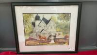 PICTURE OF A MARRIED COUPLE W/ A HORSE & BUGGY, MANSION IN THE BACKGROUND