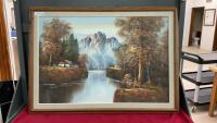 LARGE MOUNTAIN SCENE OIL PAINTING