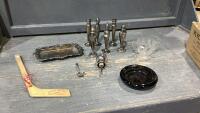 BOX W/SILVERPLATE ITEMS, MINI WORLD HOCKEY STICK, VINTAGE SUGAR BOWL