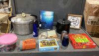 BOX OF HOUSEHOLD + PRESSURE CANNER