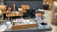 (3)ITEMS- SEWING BOX, PLASTIC STORAGE W/CRAFT ITEMS, DRAWER W/SEWING ITEMS