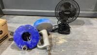 BOX W/ (2)SEWER SNAKES AND A SMALL FAN