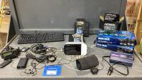 BOX W/BLOOD PRESSURE MONITOR, KEYBOARD, SIRIUS RADIO, CD WALLET