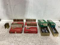 BOX W/ (4) REMINGTON EMPTY CENTER FIRE CASES & (3) RCBS RELOADING EQUIPMENT