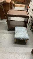 ROLLING SIDE TABLE & SMALL PADDED FOOTSTOOL