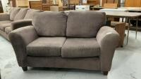 CHOCOLATE BROWN LOVE SEAT - CHENILLE LIKE FABRIC COVERED