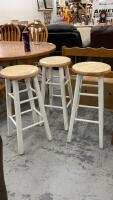 (2) WOOD STOOLS, WHITE. PAINTED BASES