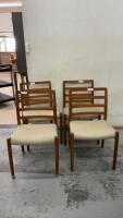 (4) TEAK CHAIRS W/ CUSHIONED SEATS