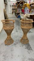 (2) RETRO WICKER PLANT STANDS