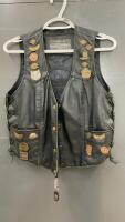 BOUTIQUE OF LEATHERS LADIES RIDING VEST W/ COLLECTOR PINS