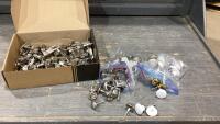 BOX FULL OF CABINET HINGES + DRAWER PULLS