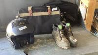 DUCKS UNLIMITED CAMO RUBBER/CANVAS BOOTS, ARAI HELMET + LAPTOP BAGS