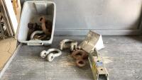 SMALL TUB W/TRAILER COUPLER, WHEEL CHOCK, CLEVIS&rsquo;, HOOKS
