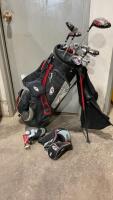 TOP FLITE GOLF BAG, (12) LEFT HANDED CLUBS, SOME GOLF BALLS