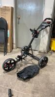 CLICGEAR MODEL 2.0 GOLF PUSH CART AND A GOLF BAG CLUB COVER