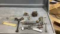 VINTAGE TOOLS- WRENCHES, FOLDING YARD STICK DRILL BITS