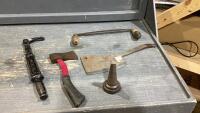 FLAT W/MEAT CLEAVER, DRAW SAW, SPOUT, HATCHET , SURE GRIP PULLER