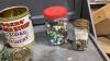 BC FRUIT CRATE W/ JARS OF BUTTONS, SYRUP PAIL, SEWING MACHINE DRAWER - 3