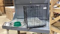PET CRATE W/CUSHION AND HEATED WATER BOWL + METAL WATER BOWL