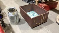 ROLLING WOOD CRATE W/METAL 5 GALLON JUG