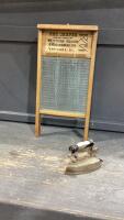 (2) ITEMS - ANTIQUE ELECTRIC IRON + &ldquo;JASPER&rdquo; WASHBOARD