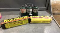 FLAT W/(2) FIRE LOGS + (3) SMALL BOTTLES OF PROPANE
