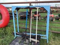 WOODEN HANGING RACK W/ (3) CURLING STICKS