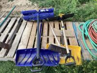 (5) SNOW SHOVLES & (1) WIRE BROOM