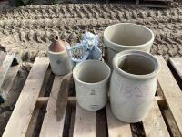 (3) POTS, (1) BOTTLE & (1) ANGEL DECOR