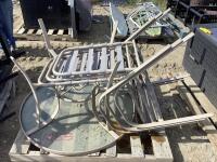 PALLET OF OUTDOOR PATIO W/ (3) CHAIRS & (1) GLASS TABLE