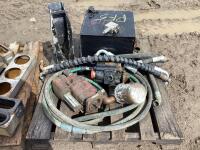 PALLET OF MISCELLANEOUS SHOP W/ MOTOR, PUMP & HOSES