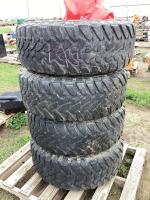 (4) OPEN COUNTRY LIGHT TRUCK TIRES 8-BOLT W/ (4) WHEEL CAPS