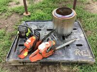 PALLET W/ (3) CHAINSAWS, BAG & MISCELLANEOUS PART