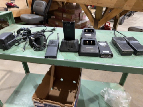 Box of mixed radios and chargers