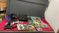 XBOX 360 CONSOLE W/ (4) CONTROLLERS, VARIETY OF GAMES & (2) EXTRA BATTERY PACKS
