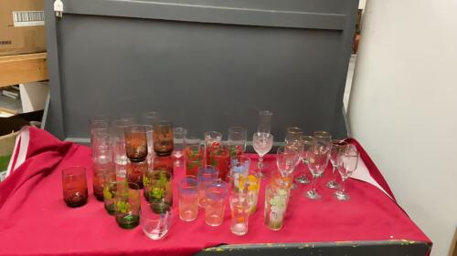(2) BOXES OF VARIETY KITCHEN GLASSES - SOME ARE VINTAGE, SOME ARE CRYSTAL