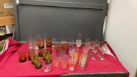 (2) BOXES OF VARIETY KITCHEN GLASSES - SOME ARE VINTAGE, SOME ARE CRYSTAL