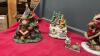 BOX OF ASSORTED CHRISTMAS DECOR RESIGN STATUES, SMALL CERAMIC VINTAGE TREE, AND (3) WATER FOUNTAINS - 2