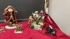 BOX OF ASSORTED CHRISTMAS DECOR RESIGN STATUES, SMALL CERAMIC VINTAGE TREE, AND (3) WATER FOUNTAINS - 3