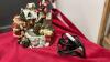 BOX OF ASSORTED CHRISTMAS DECOR RESIGN STATUES, SMALL CERAMIC VINTAGE TREE, AND (3) WATER FOUNTAINS - 4