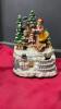 BOX OF ASSORTED CHRISTMAS DECOR RESIGN STATUES, SMALL CERAMIC VINTAGE TREE, AND (3) WATER FOUNTAINS - 5