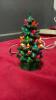 BOX OF ASSORTED CHRISTMAS DECOR RESIGN STATUES, SMALL CERAMIC VINTAGE TREE, AND (3) WATER FOUNTAINS - 8