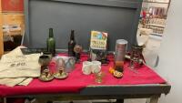 OLD SELECT-O-PHONE, OLD ROYAL CANADIAN MINT CANVAS BAGS, OLD JARS, OLD TOASTER, FEW INSULATORS, MUGS - ONE IS A FIRE KING, ETC.