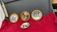 (4) VINTAGE COLLECTER PLATES - 3 W/ WOODEN FRAME