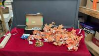 BOX OF FALL DECOR - LIGHTED GARLAND OF LEAVES, EXTRA BULBS, AND A LITTLE ORNAMENT