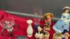 BOX W/ DECOR - FIGURINES, CANDLE HOLDERS, VASE, CERAMIC AND RESIGN BATHROOM SET, BUTTERFLY WINDCHIMES - 5