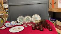 (2) BOXES OF VINTAGE GLASSWARE AND ASSORTED COLLECTOR PLATES