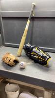 BOX W/BALL GLOVE, BAT, BASEBALL, SHIN/KNEE GUARDS