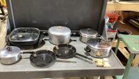 BOX W/ELECTRIC FRYPAN, ASSORTED POTS, LIGHT WEIGHT FRYPANS