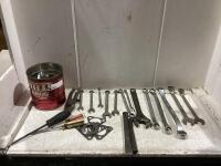 PAIL OF MIXED WRENCHES & MISCELLANEOUS TOOLS (SAE)